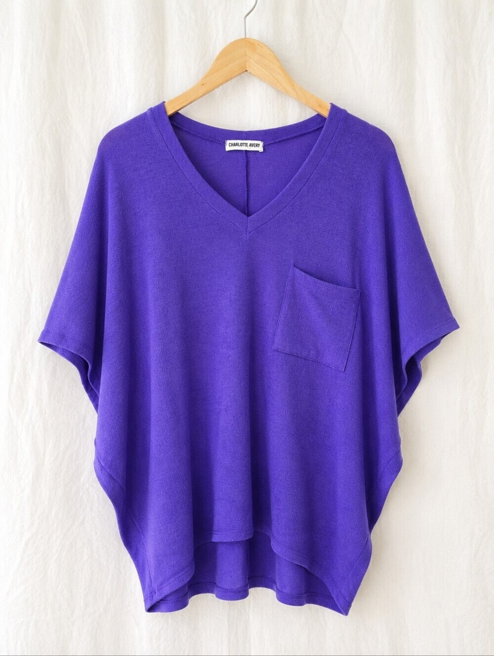 Charlotte Avery Purple Oversized Knit Poncho Pocket Top Dolman Boho USA
